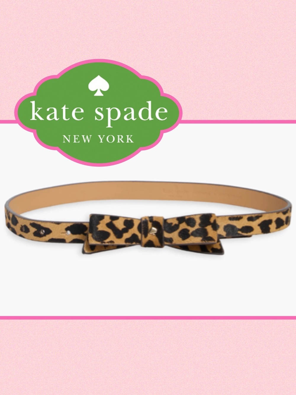 NWT Kate Spade New York leopard-print bow calf hair skinny belt Medium